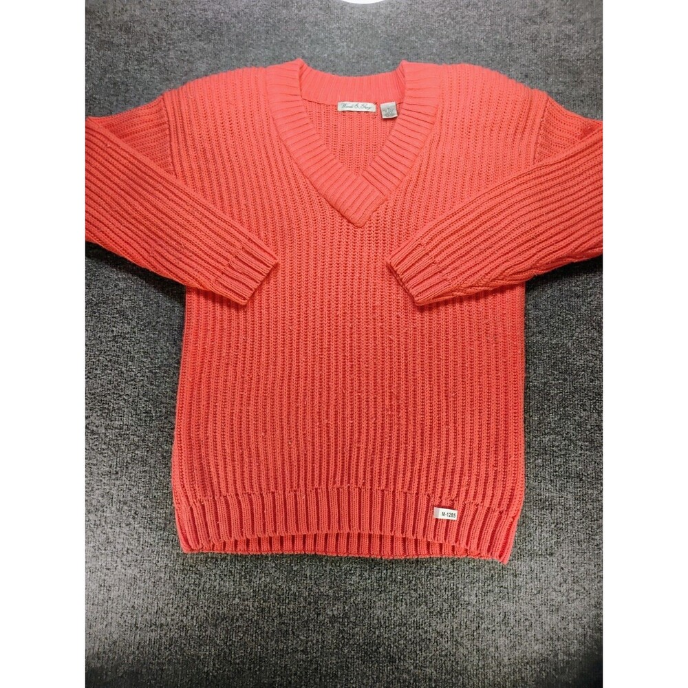 Woods & Gray Women's XL Coral Rib Knit V-Neck 100% Cotton Sweater Pullover